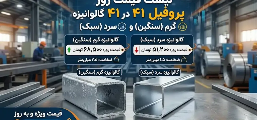 . قیمت پروفیل ۴۱ در ۴۱ گالوانیزه گرم (سنگین) و سرد (سبک)