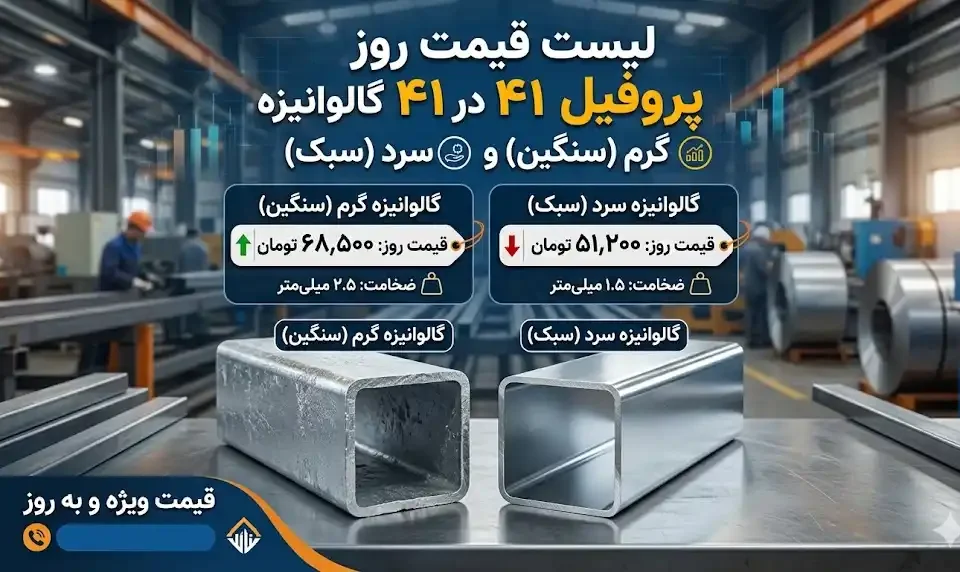 . قیمت پروفیل ۴۱ در ۴۱ گالوانیزه گرم (سنگین) و سرد (سبک)