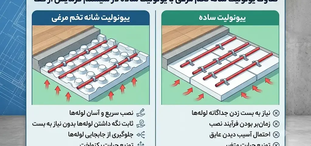 تفاوت یونولیت شانه تخم مرغی با یونولیت ساده در سیستم گرمایش از کف