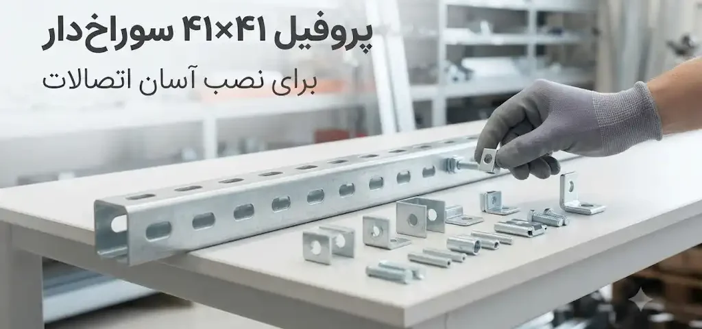 پروفیل ۴۱×۴۱ سوراخ‌دار برای نصب آسان اتصالات