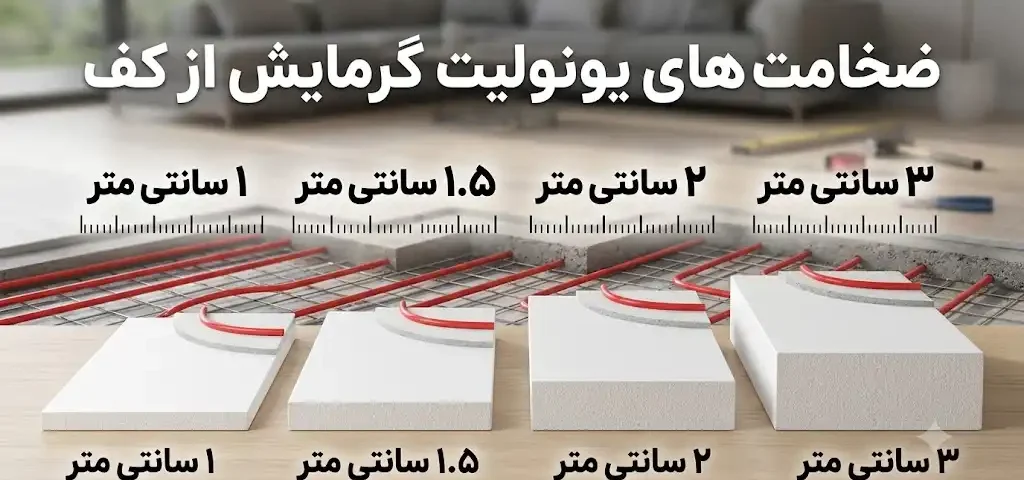 ضخامت های یونولیت گرمایش از کف: ۱، ۱.۵، ۲، ۳ سانتی متر